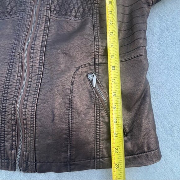 Cleo Metallic Bronze Faux Leather Moto Style Bomber Jacket - Picture 9 of 9